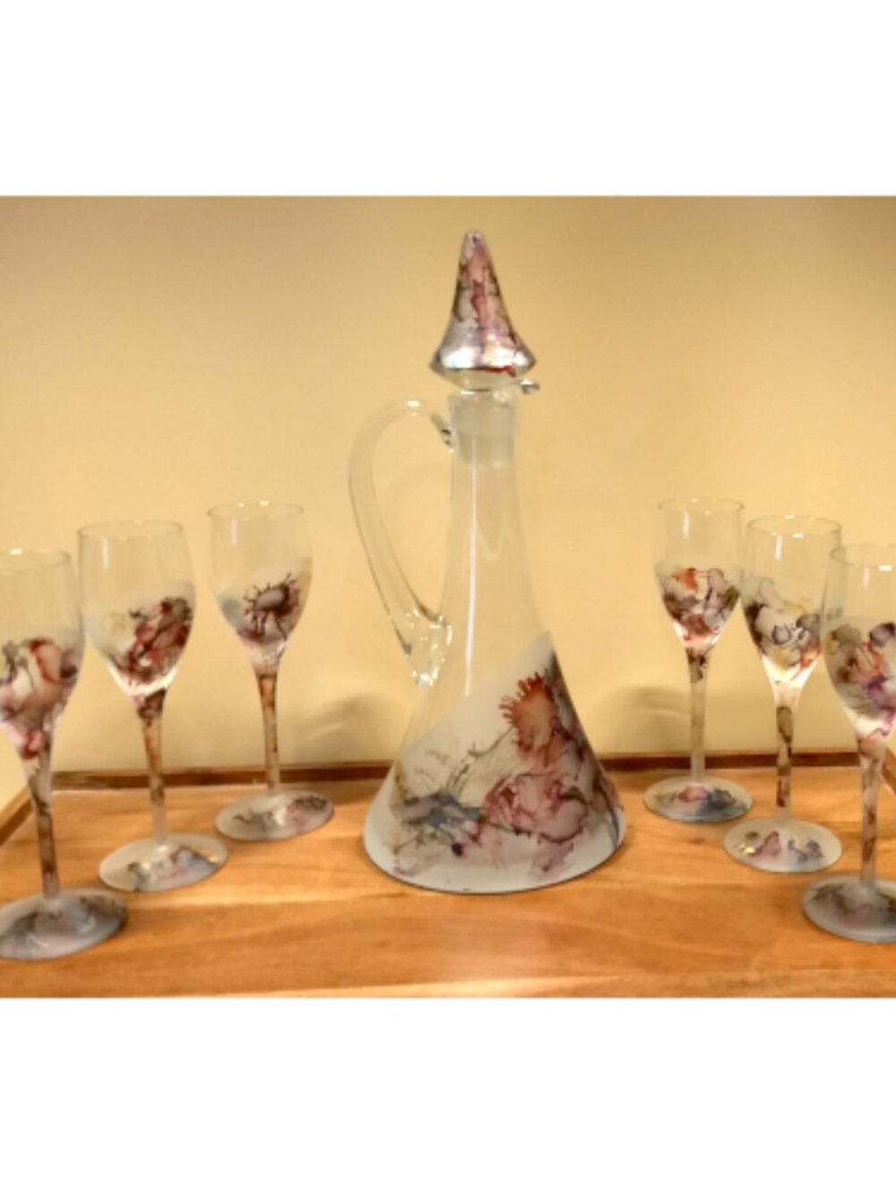 Handmade Romanian Art Glass Decanter Set - Vintage